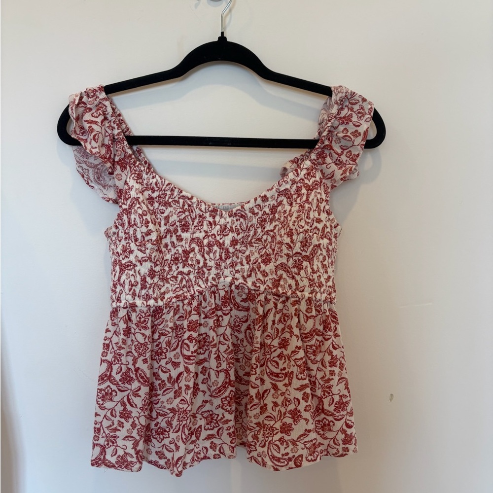 floral hollister capped-sleeve babydoll summer top flutter sleeve aesthetic top